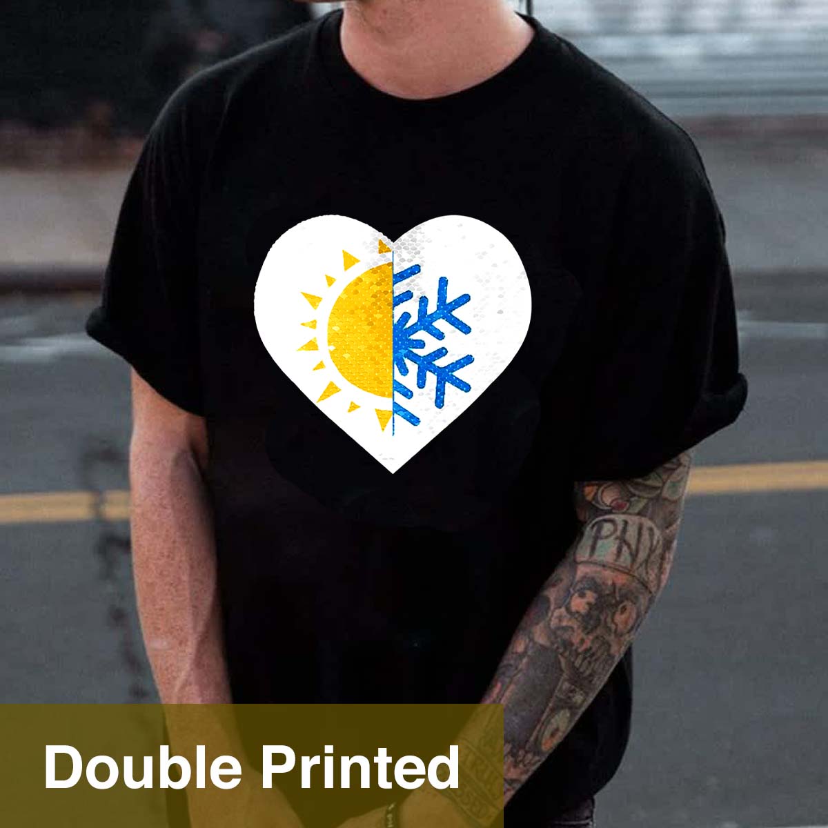 Benutzerdefiniertes Flip-Pailletten-Hemd (Herz-Doppeldruck)