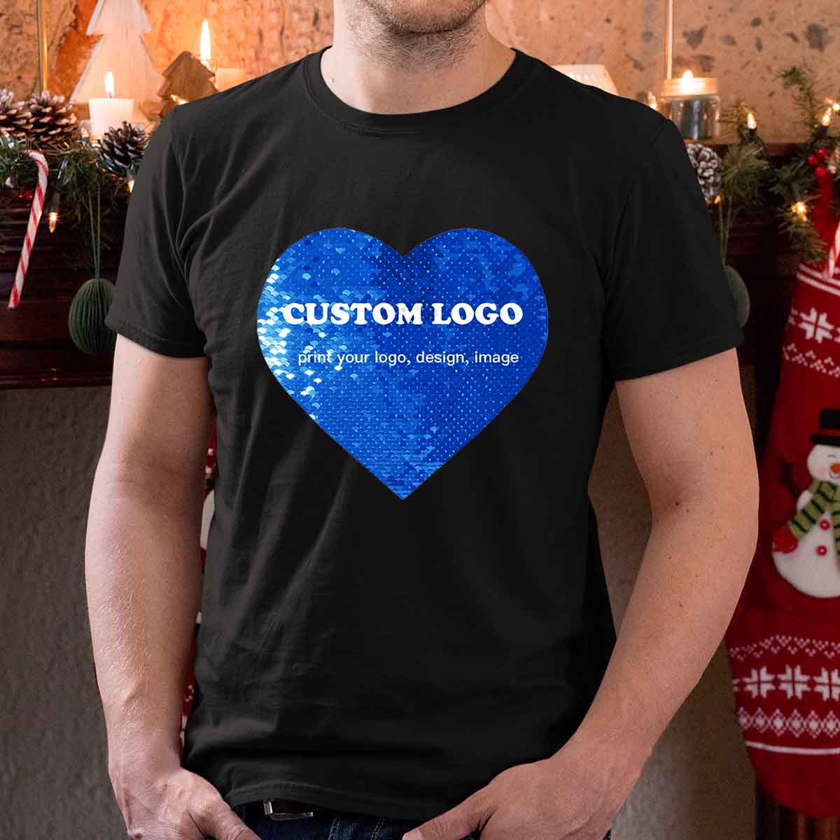 Custom Logo Flip Sequin Shirt (Heart)