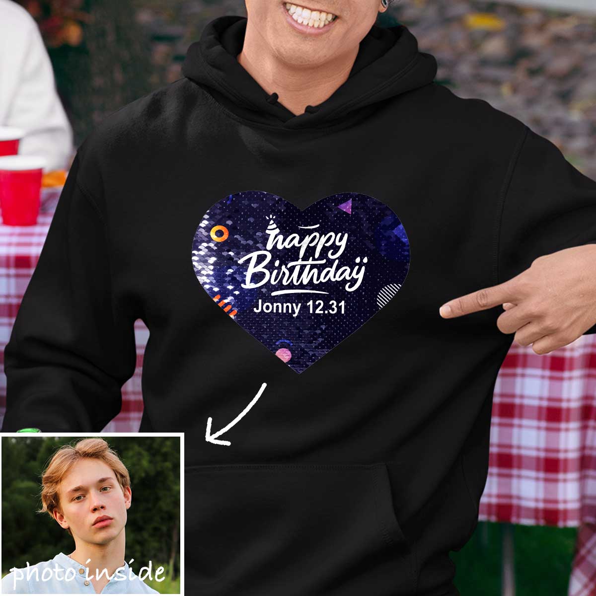 Custom Happy Birthday Flip Sequin Hoodie (Double Print)