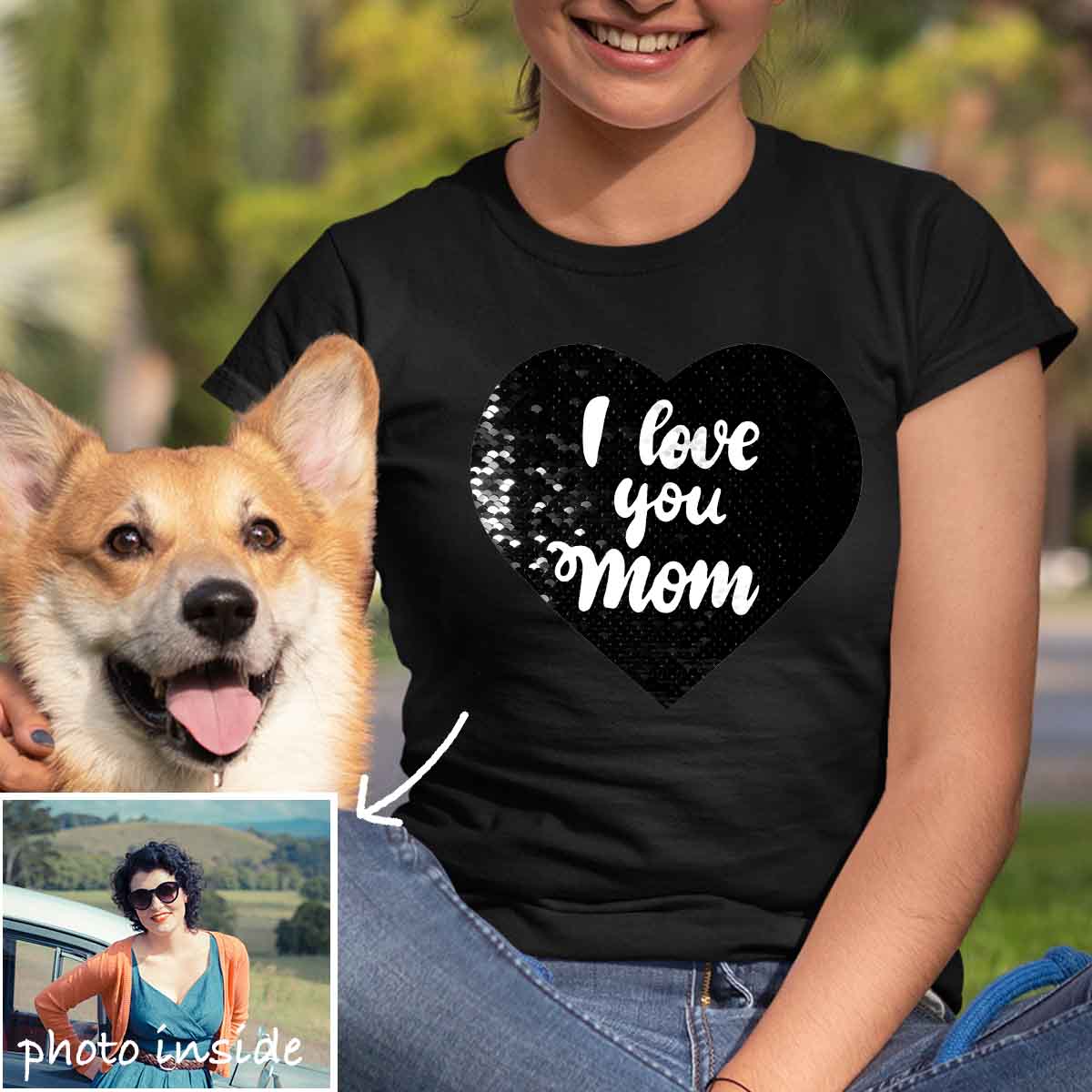 Benutzerdefiniertes „I Love You Mom“-Flip-Pailletten-Hemd (Doppeldruck)