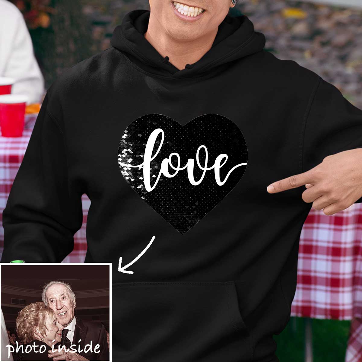 Custom Love Flip Sequin Hoodie (Double Print)