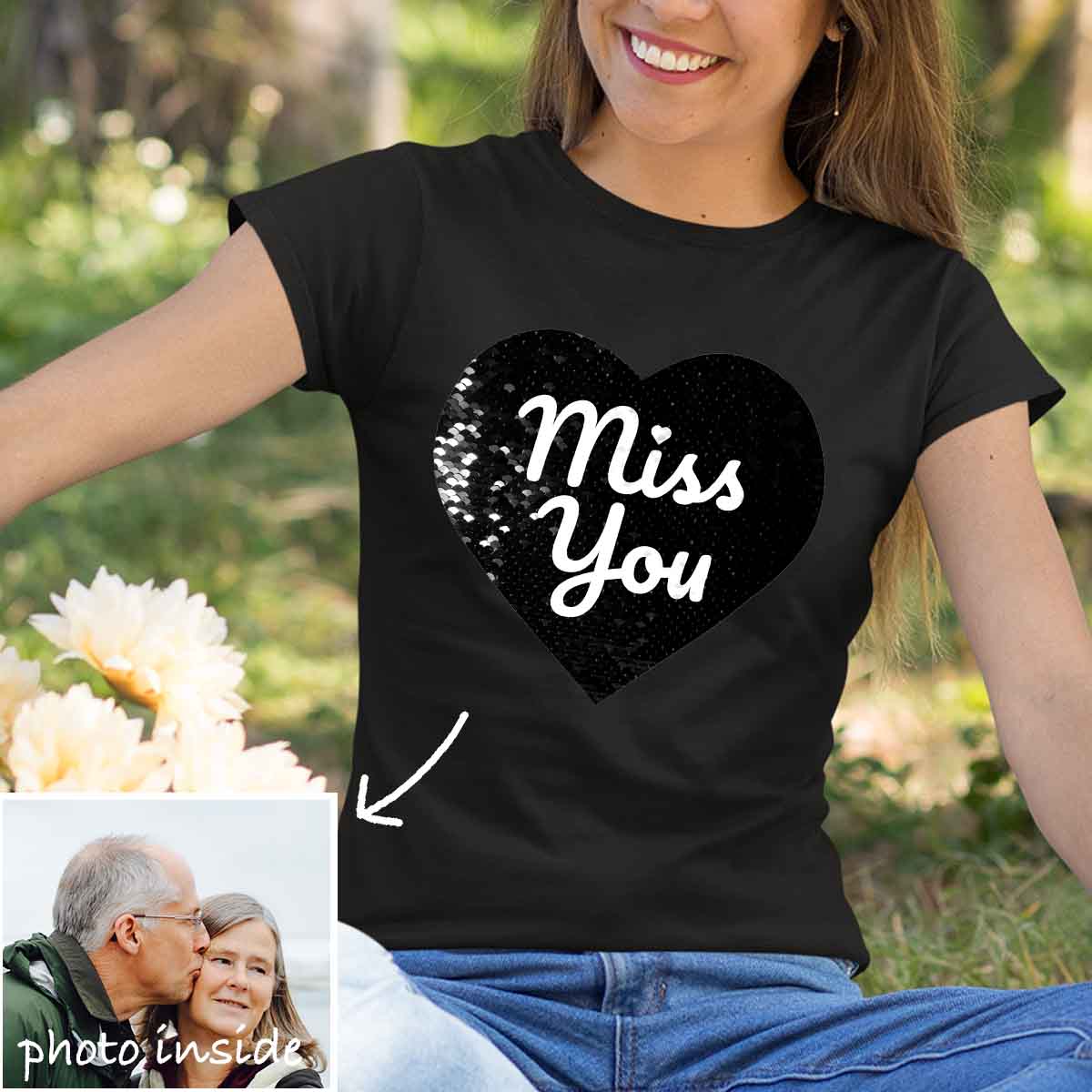 Benutzerdefiniertes „Miss You“-Flip-Pailletten-Hemd (Doppeldruck)