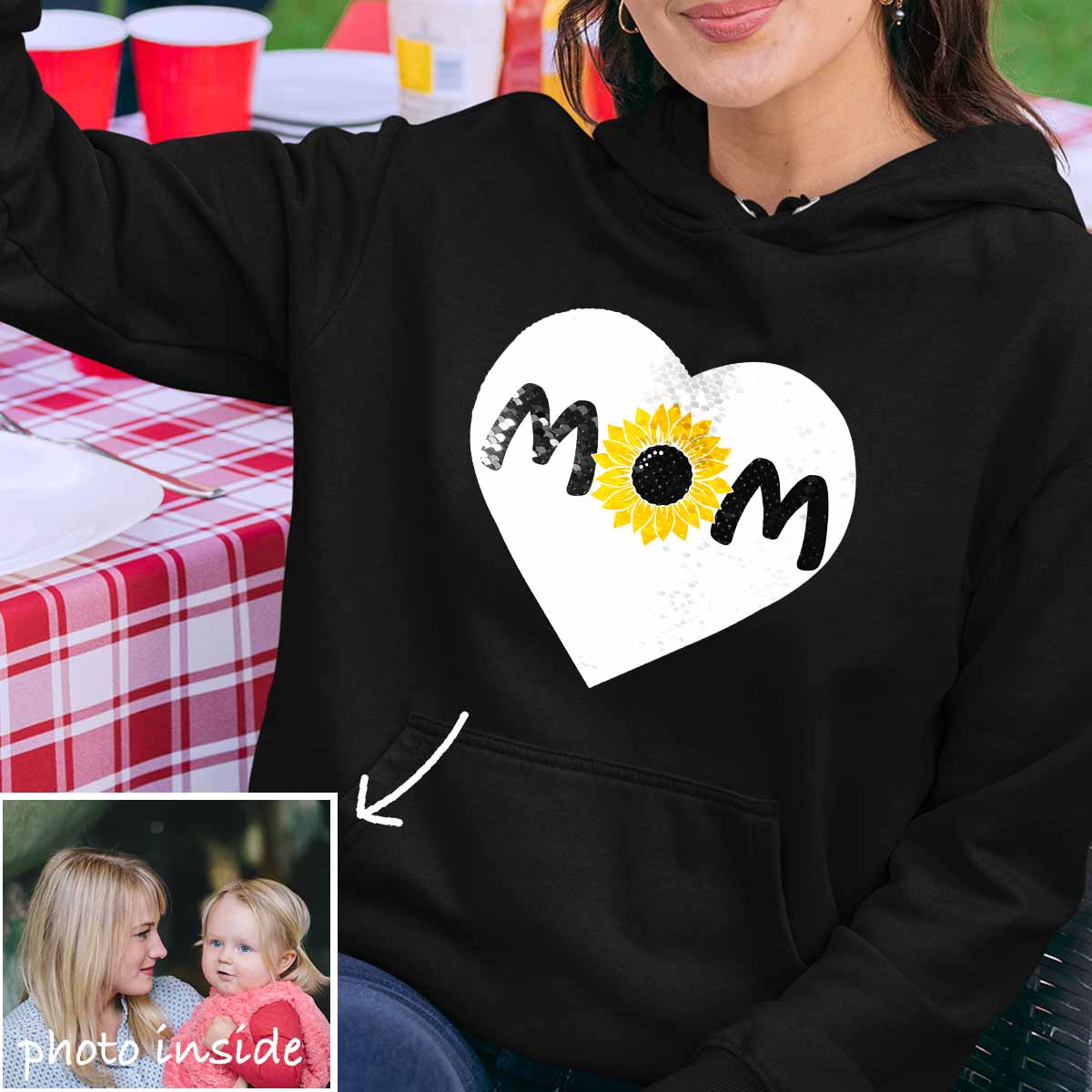 Custom Mom Flip Sequin Hoodie (Double Print)