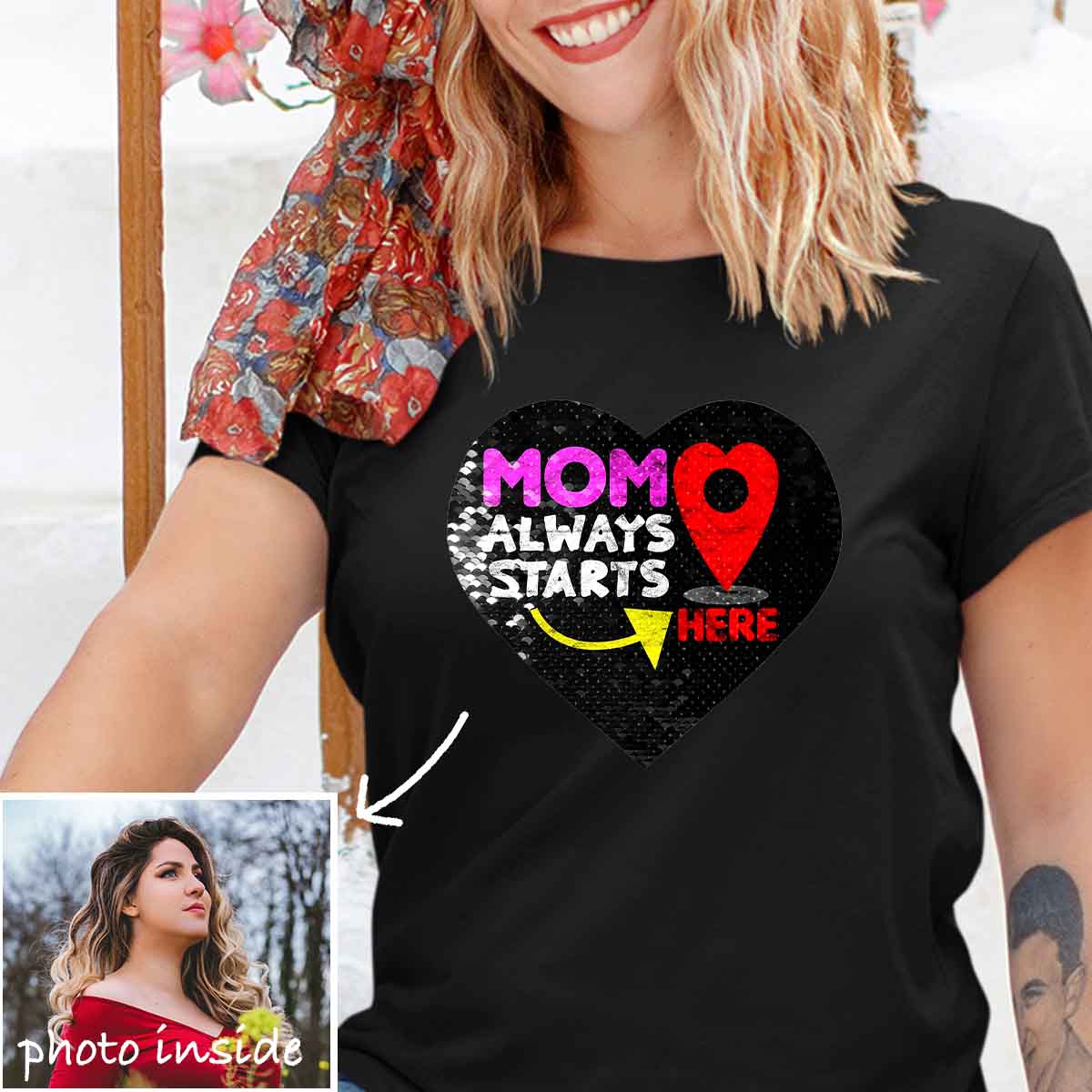 Custom Mom Always Starts Here Flip Sequin Shirt (Double Print)