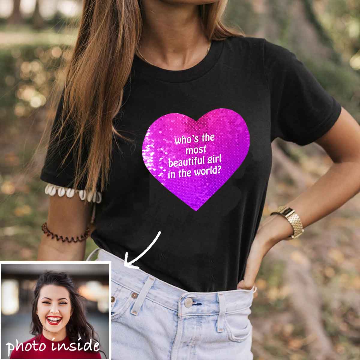 Custom Most Beautiful Girl Flip Sequin Shirt (Double Print)