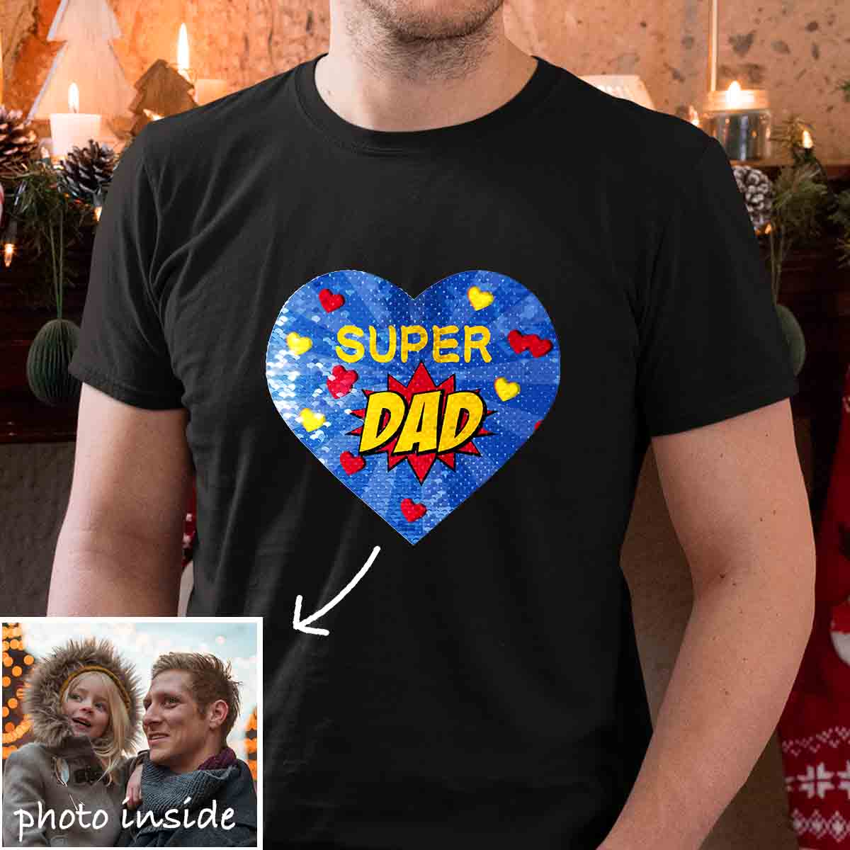 Custom Super Dad Sequin Shirt (Double Print)