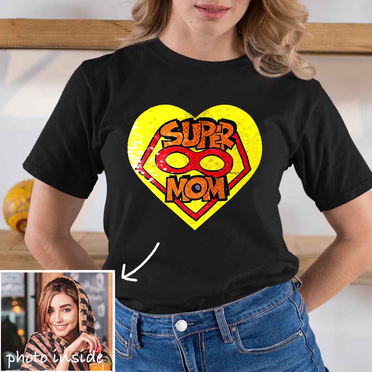 Benutzerdefiniertes Super Mom 1 Flip-Pailletten-Hemd (Doppeldruck)