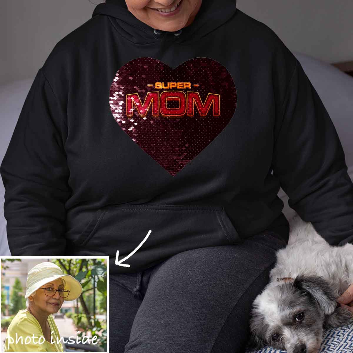 Benutzerdefinierter Super Mom 2 Flip-Pailletten-Hoodie (Doppeldruck)