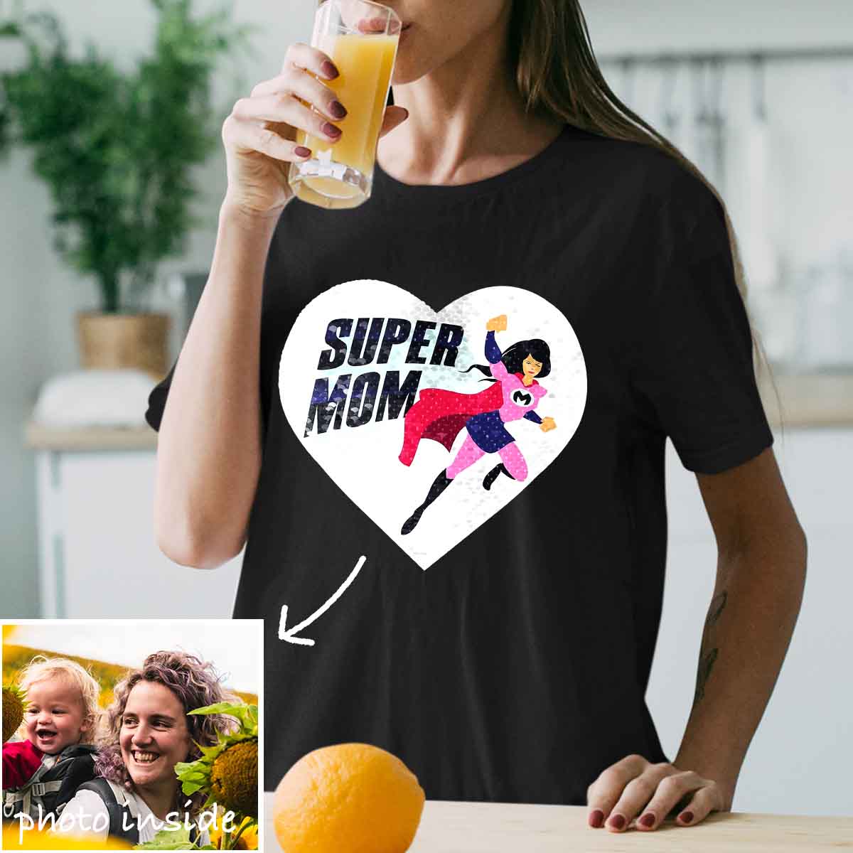 Benutzerdefiniertes Super Mom 4 Flip-Paillettenhemd (Doppeldruck)