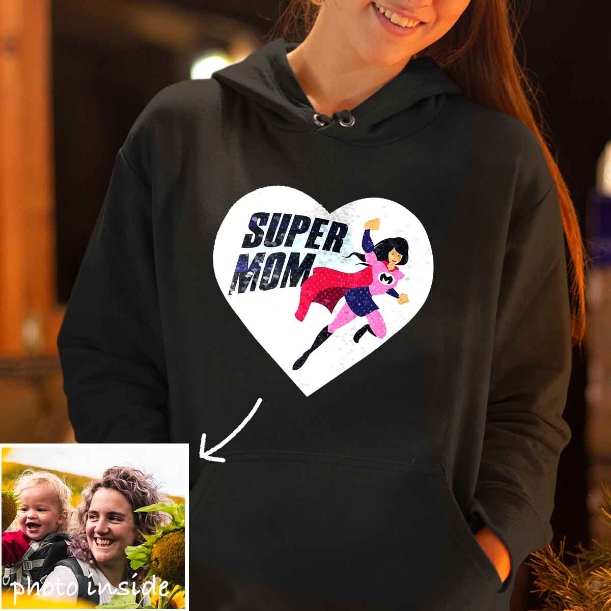 Custom Super Mom 4 Flip Sequin Hoodie (Double Print)