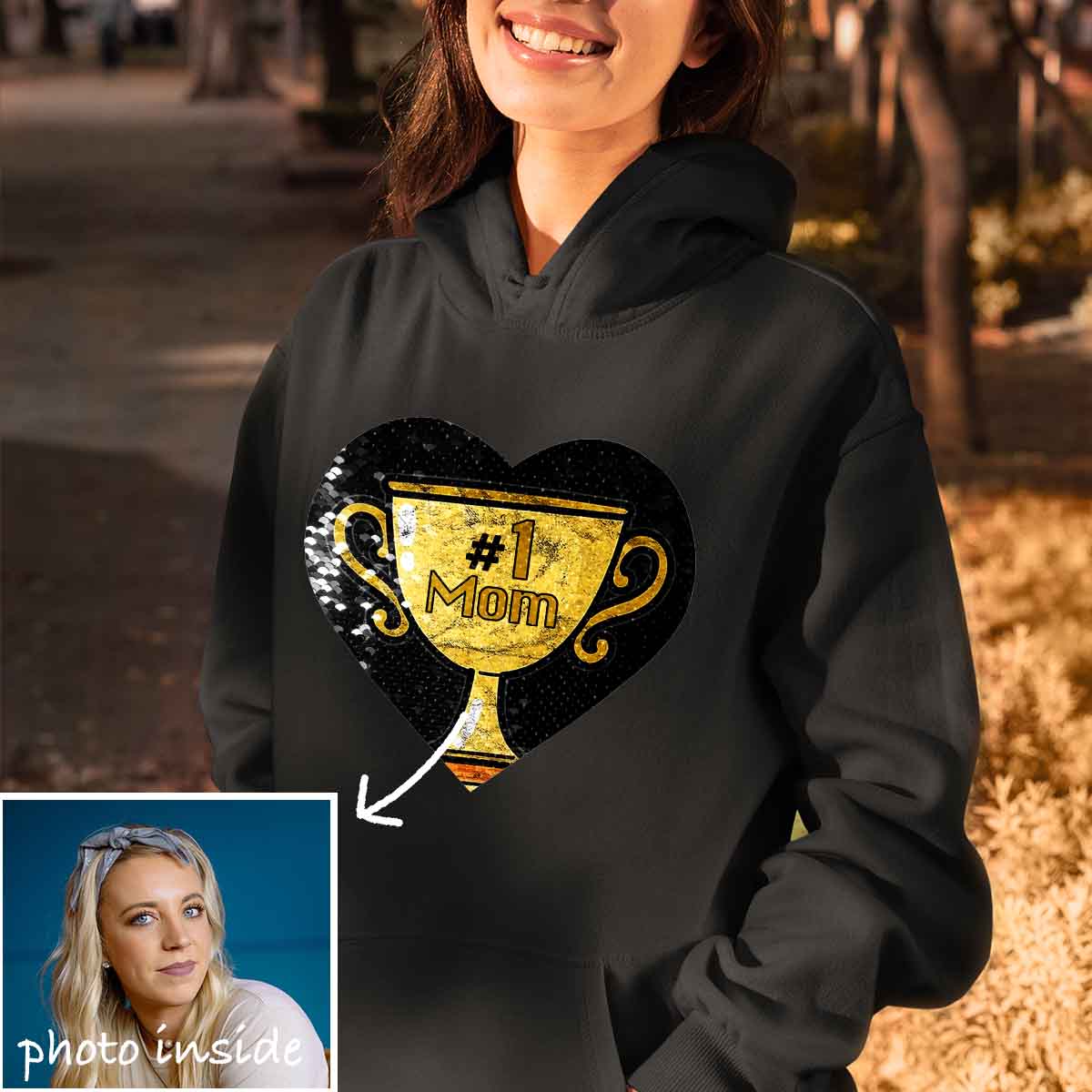 Custom #1Mom Flip Sequin Hoodie (Double Print)