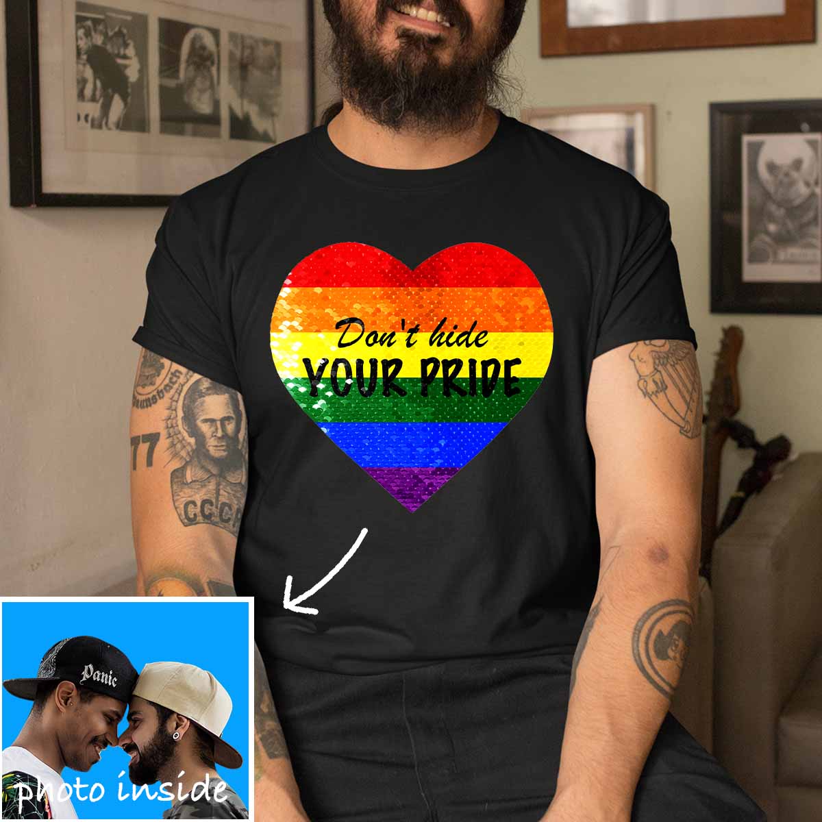 Custom Don't Hide Your Pride Flip Sequin Shirt (Double Print)-Sponsor