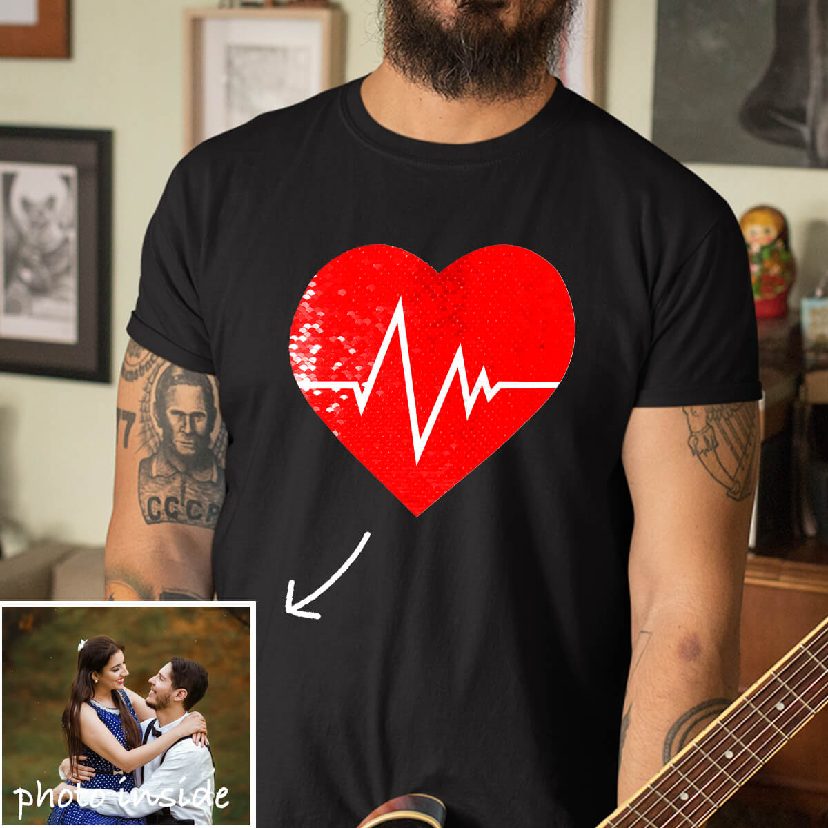 Custom Heart Beat Sequin Shirt (Double Print)