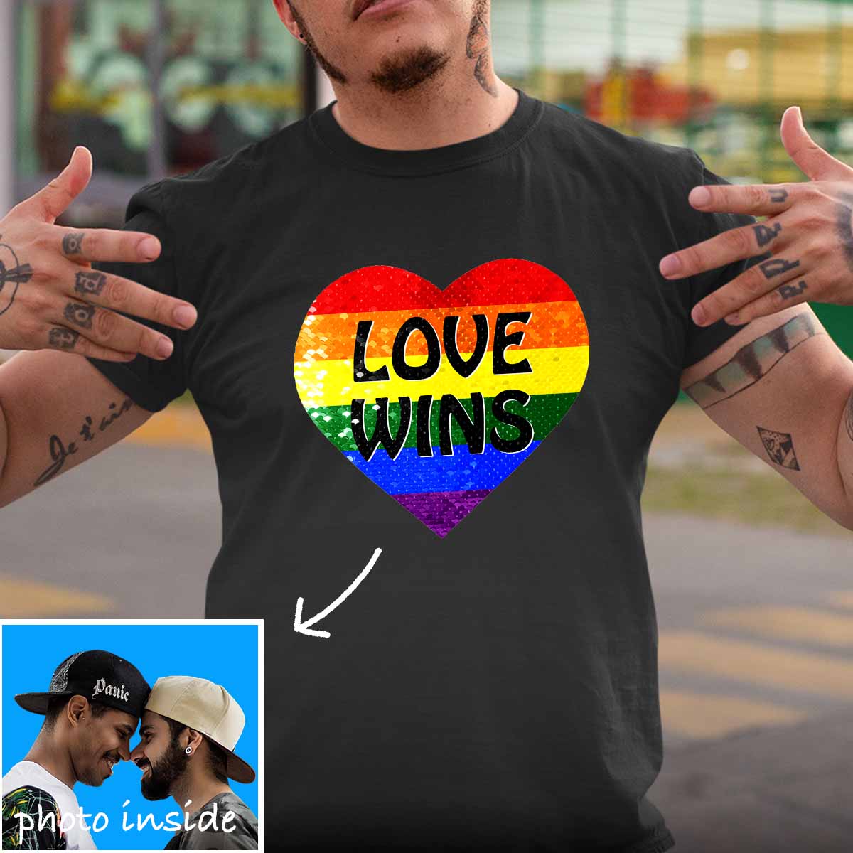 Custom Love Wins Flip Sequin Shirt (Double Print)-Sponsor