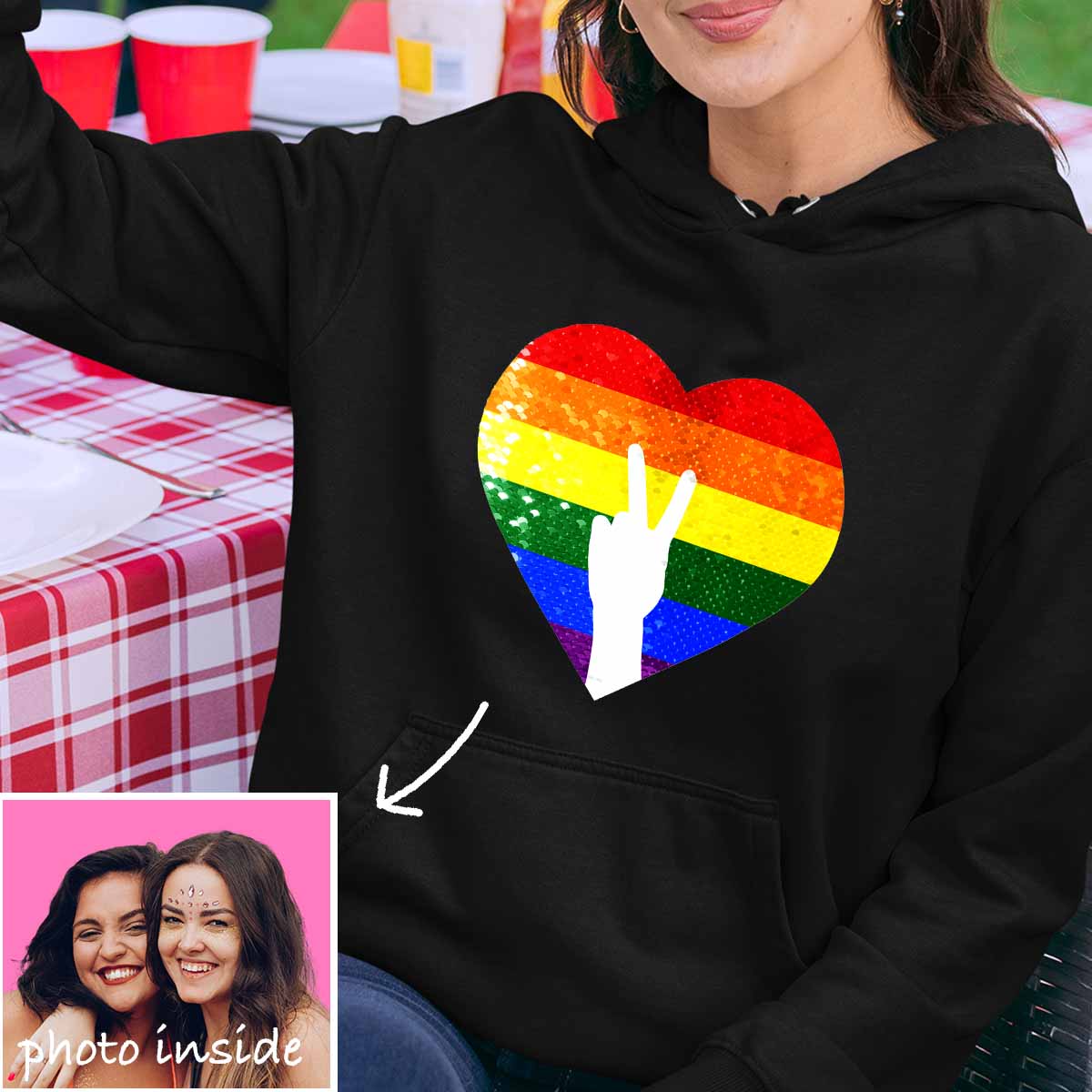 Benutzerdefinierter Regenbogen-Finger-Flip-Pailletten-Hoodie (Doppeldruck)