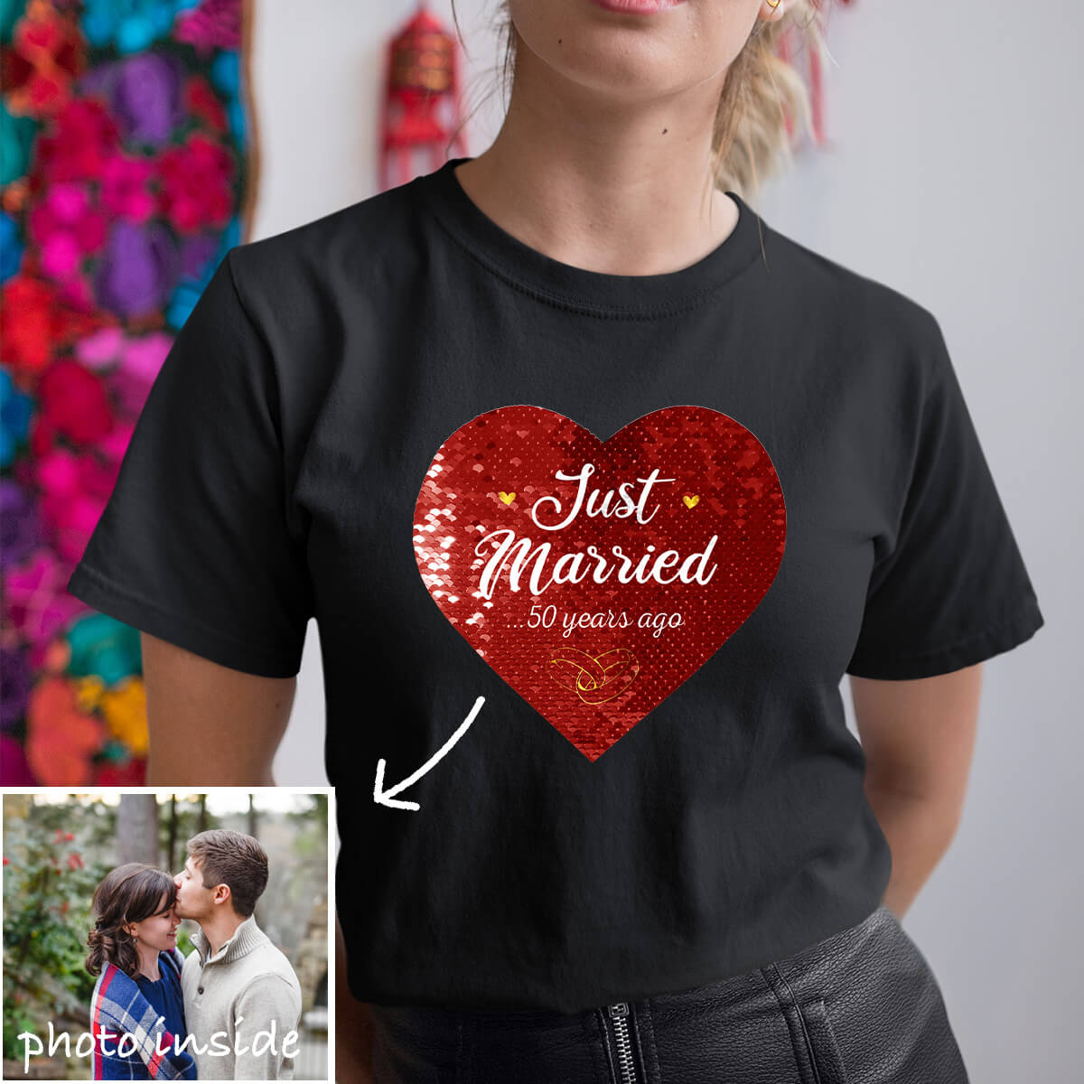 Custom Just Married Sequin Shirt (Double Print)