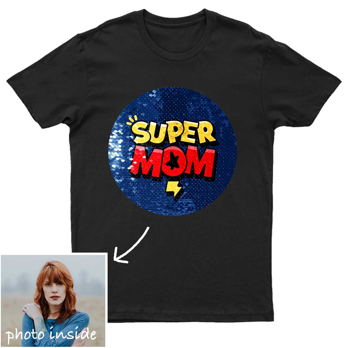 Custom Super Mom Circle Flip Sequin Shirt (Double Print)